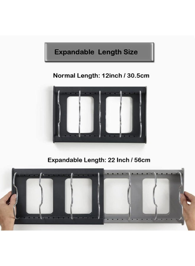 منظم رف لاغطية الحلل والمقالي والمطبخ من 7 طبقات قابل للتعديل من الستانلس ستيل مع طريقتين يمكنك تركيبه بنفسك لخزانة المطبخ ورف التخزين المعلق على الطاولة - طول قابل للتوسيع حتى 22 انش - Image 2